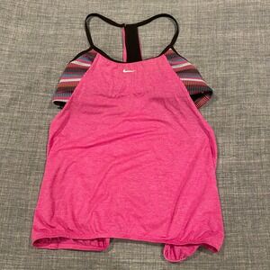 Nike Womens 2-in-1 Training Tank Top Pink Striped Built-in Bra XL NESSA239